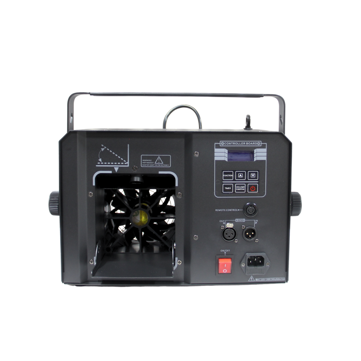 LUNAR HAZE 1500W – front view of the haze machine showing control panel, fan, and power connectors