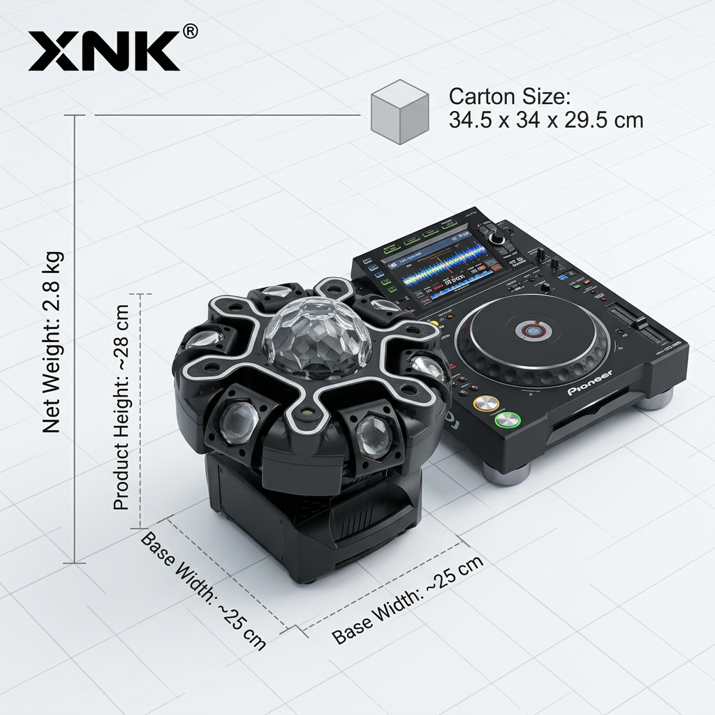 XNK-SPL-684 twelve-arm LED strip DJ light with black housing