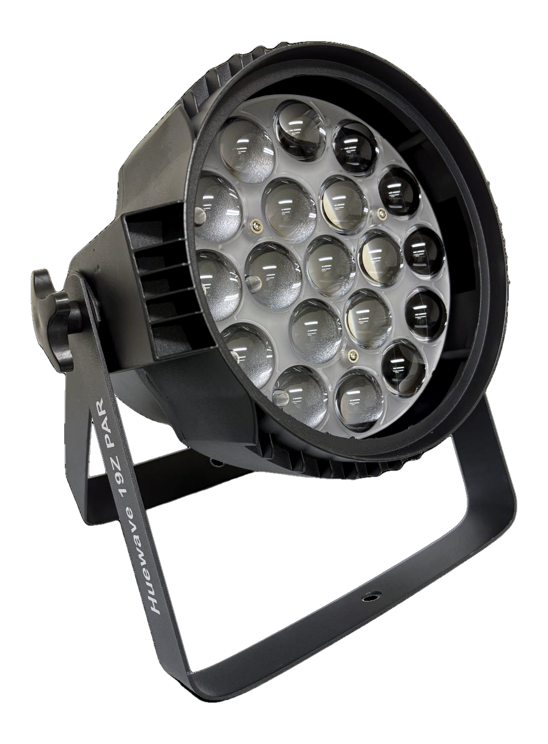 HUEWAVE 19Z PAR – angled side view showing heatsink housing and mounting bracket